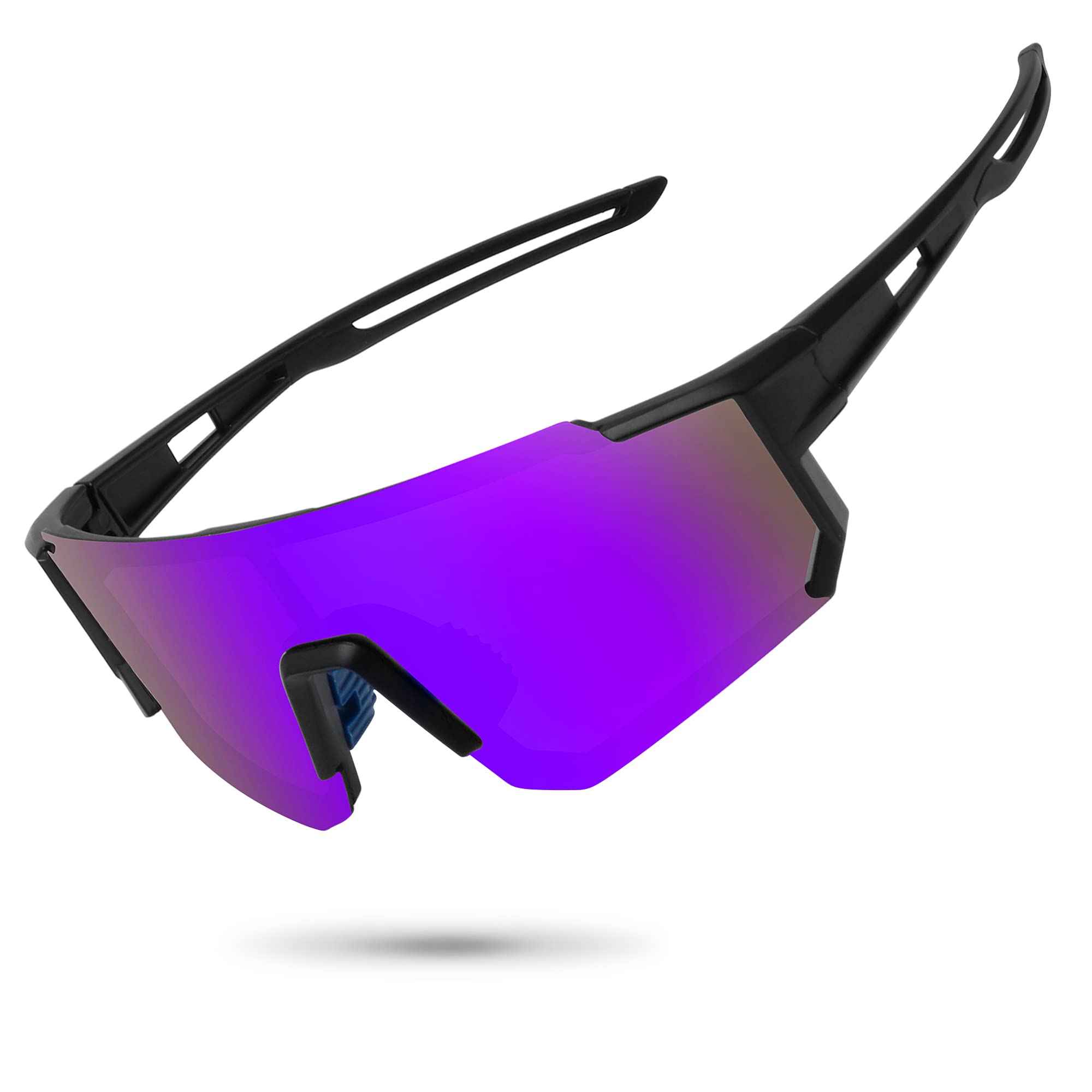 STORYCOAST front view showing black frame and purple mirror lens for clear vision