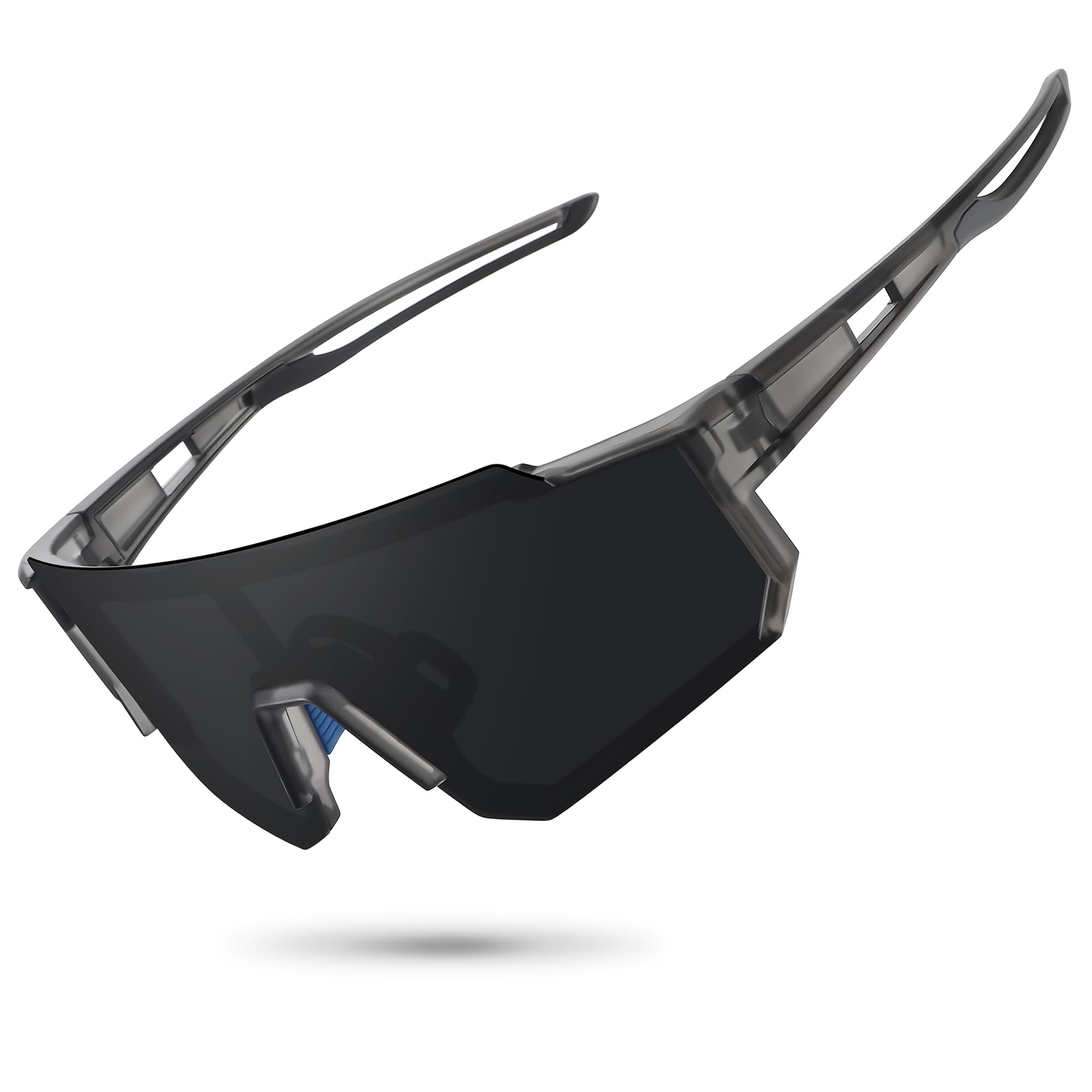 STORYCOAST front view of sunglasses showing shield lens and sporty shape for clear vision