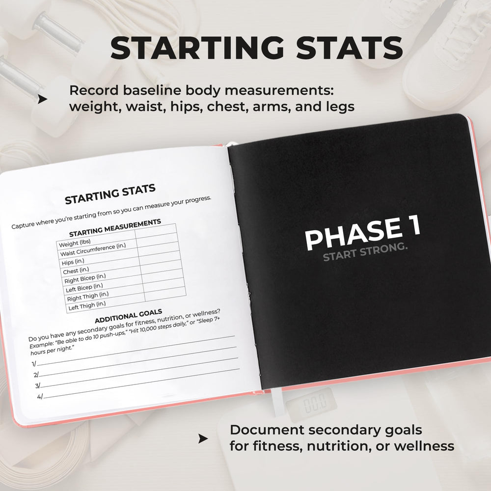 Structurewell journal open on gym bench showing easy workout logging