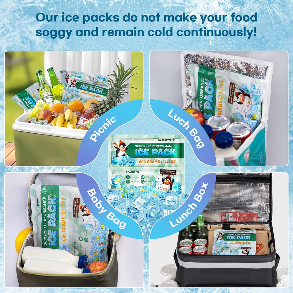 SuccorWare ice pack inside lunch bag keeping meals chilled for long hours