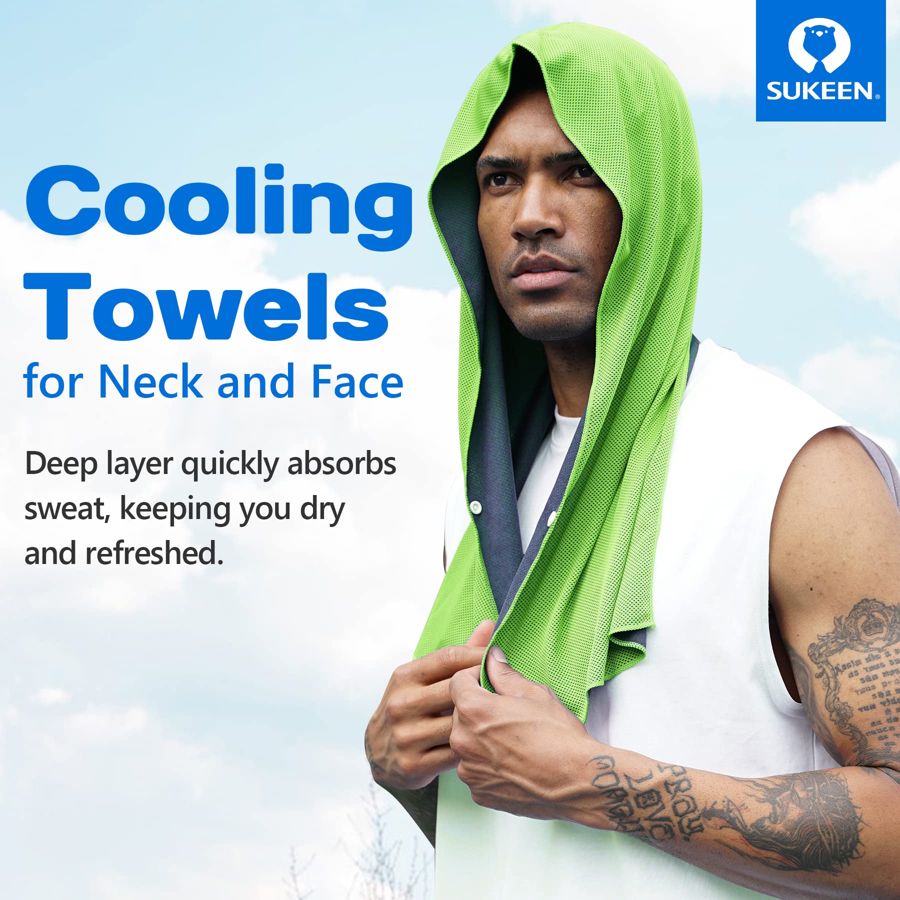 Sukeen buttoned neck detail securing towel in place for active movement