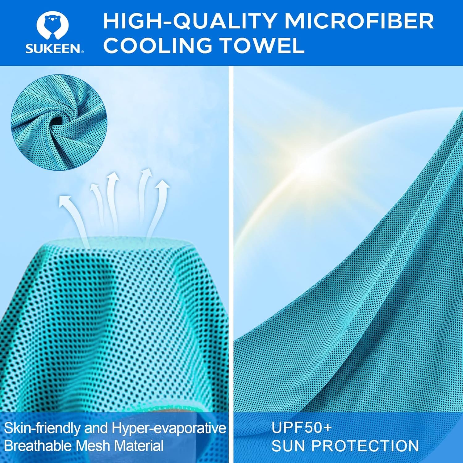Sukeen towels with waterproof pouch and carabiner for compact transport
