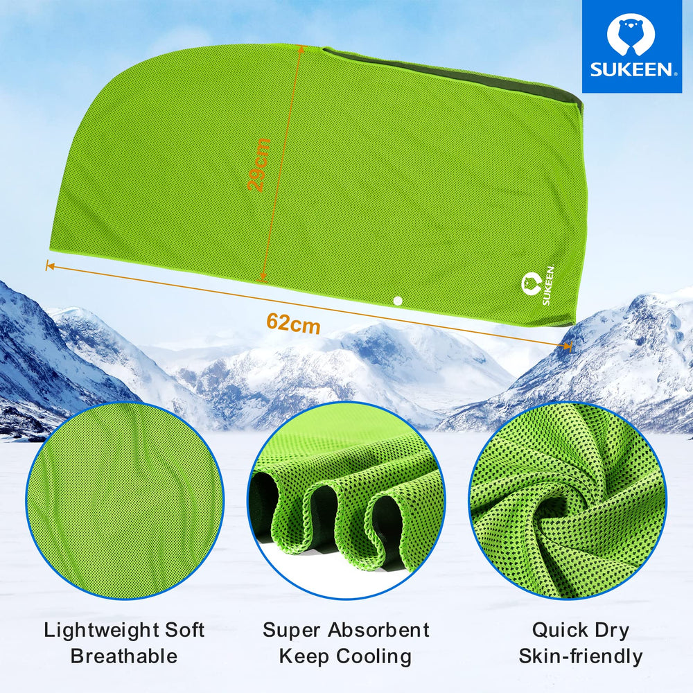 Sukeen towel next to water bottle showing compact size and portability