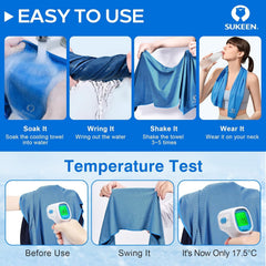 Sukeen towel wrapped around neck to cool and wick sweat during exercise