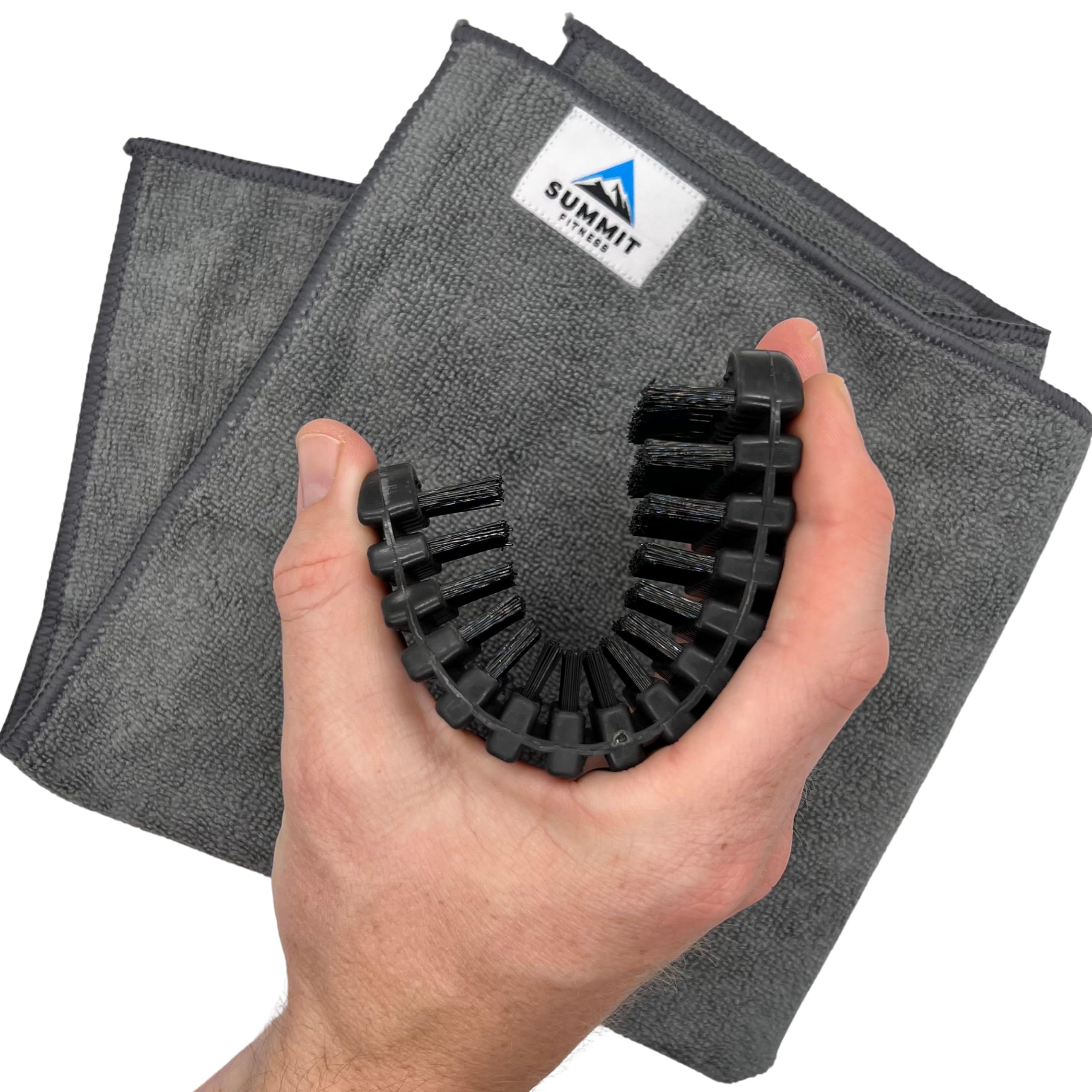 SUMMIT FITNESS barbell cleaning in use with brush and towel improving grip and appearance