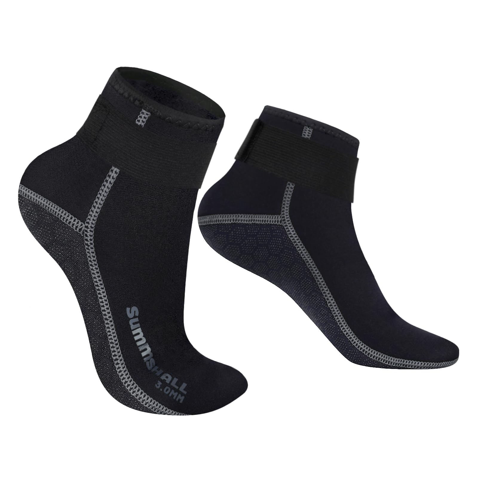 Summshall front view of low‑cut wetsuit socks showing fit and design benefit warmth