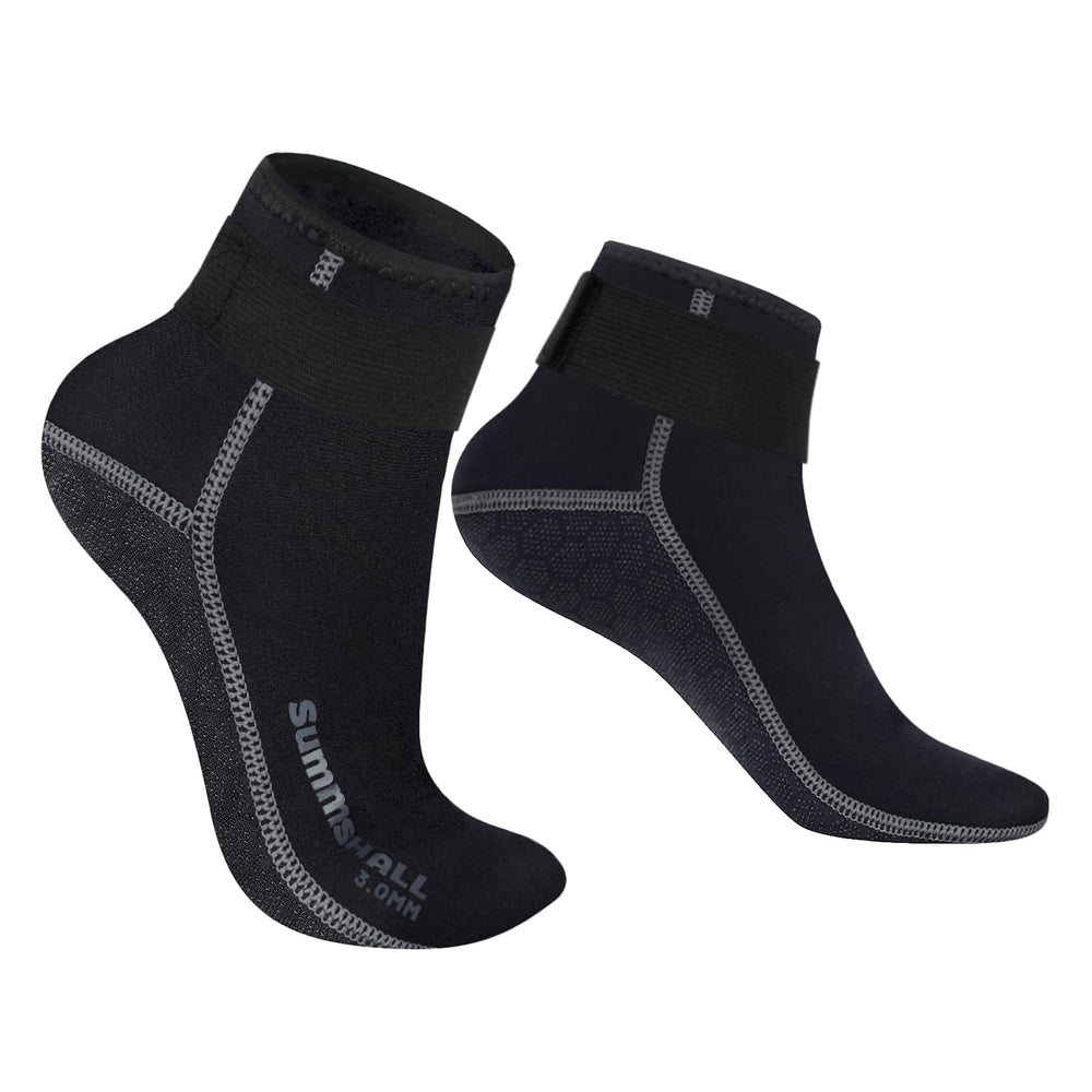 Summshall front view of low‑cut wetsuit socks showing fit and design benefit warmth