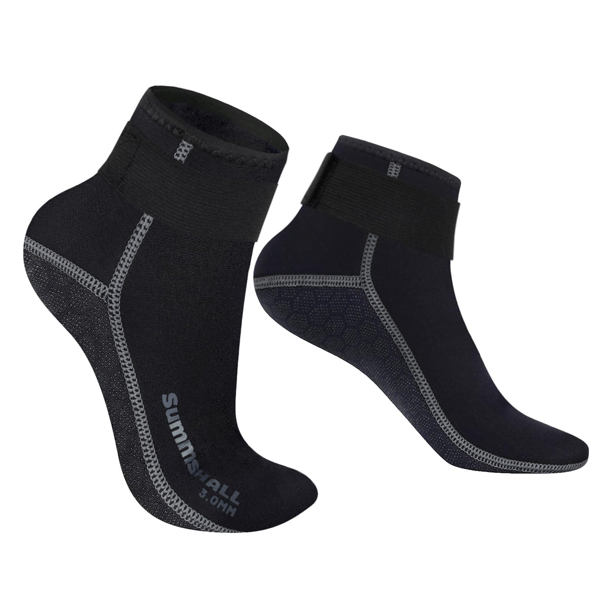 Summshall front view of low‑cut wetsuit socks showing fit and design benefit warmth