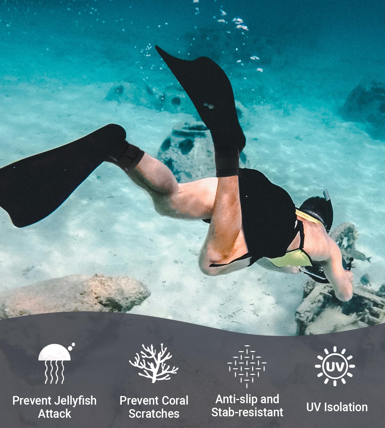 Summshall low‑cut socks on beach with surfboard showing versatile water sport benefit