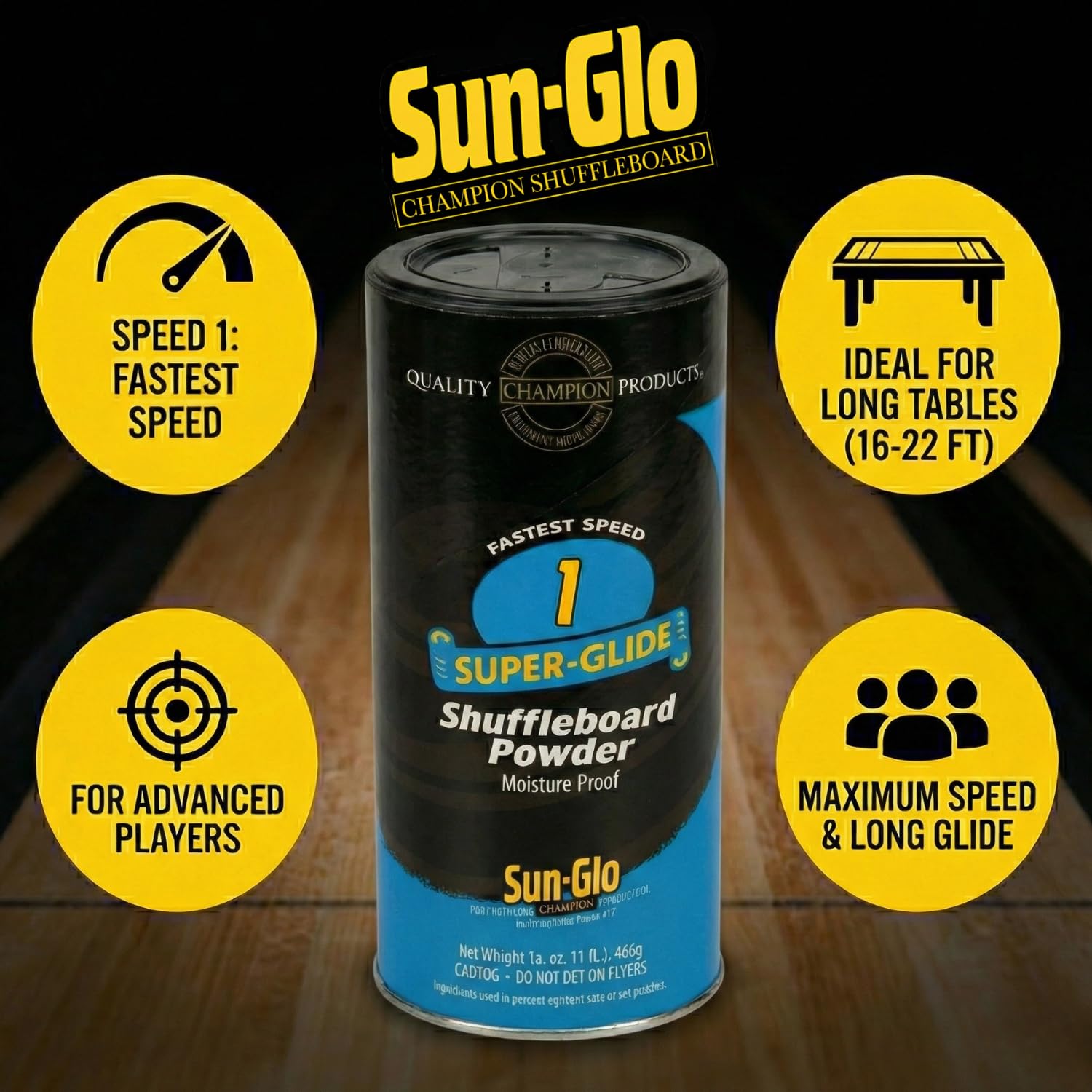 Sun-Glo Speed 1 shaker top view highlighting ergonomic pour for precise dosing