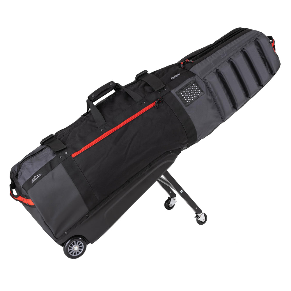 Sun Mountain front view showing full travel bag protecting clubs