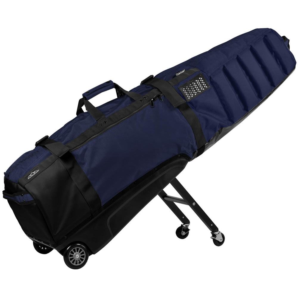 Sun Mountain Meridian front view showing streamlined travel profile and easy rolling