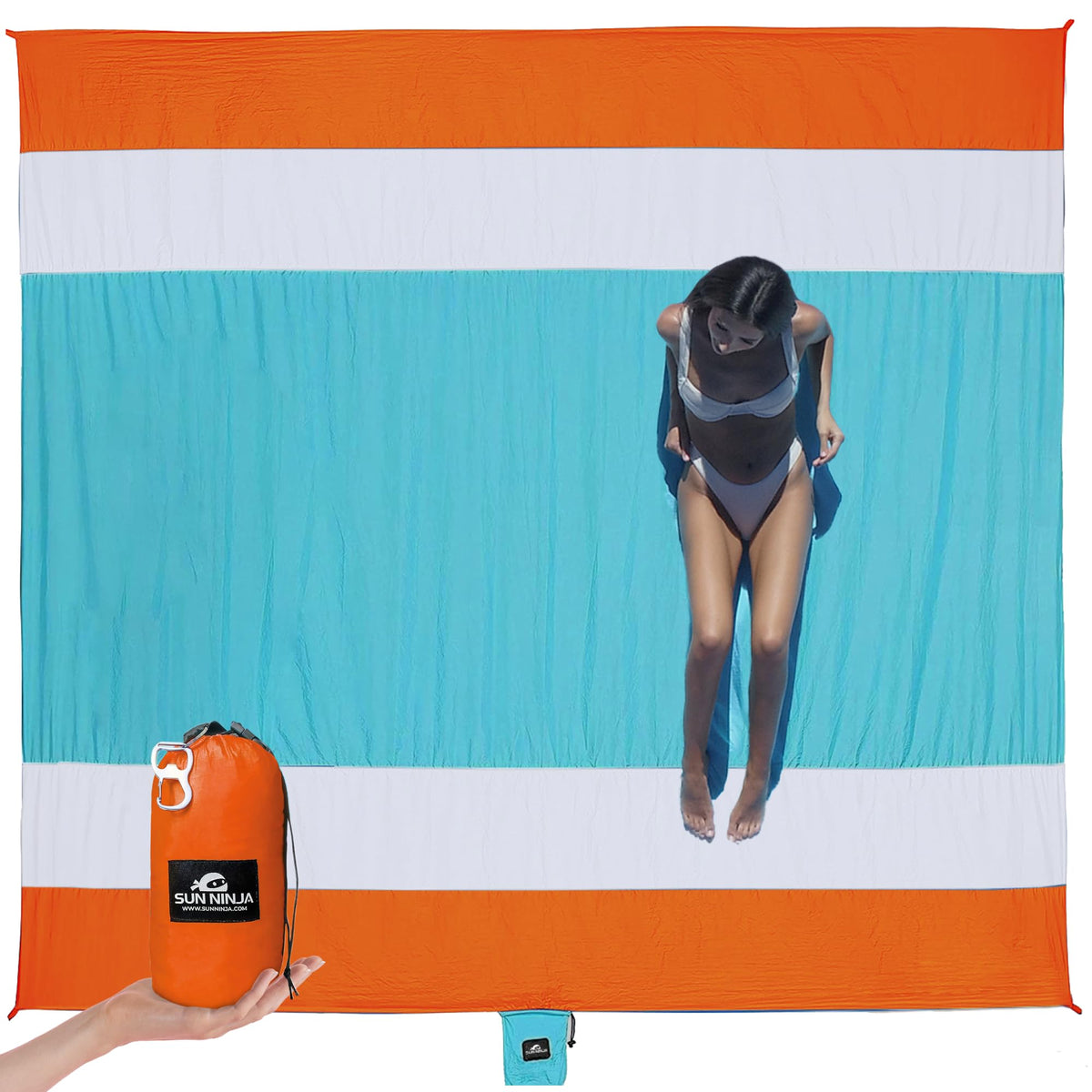 SUN NINJA front view of orange blanket showing full 10x9 ft coverage and comfort