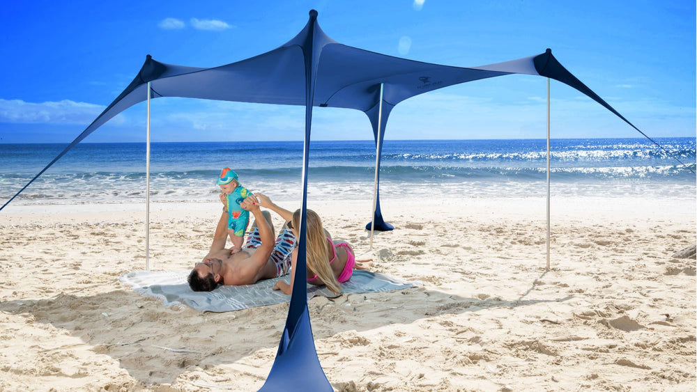 SUN NINJA front view of beach tent showing full shade and easy access benefit