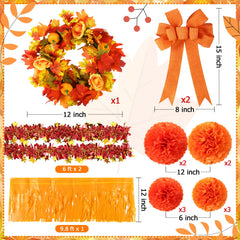 Suncalla fall wreath close-up showing fabric texture and festive warmth