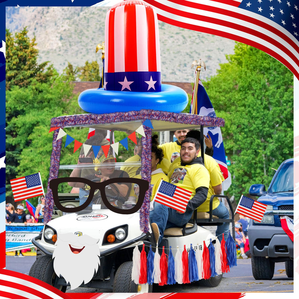 Suncalla golf cart parade lifestyle shot demonstrates crowd-pleasing patriotic impact