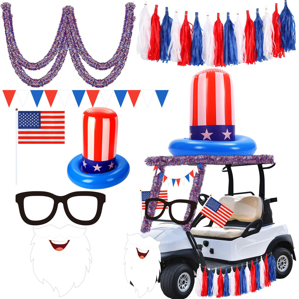 Suncalla inflatable top hat front view shows bold stars and stripes benefit visibility