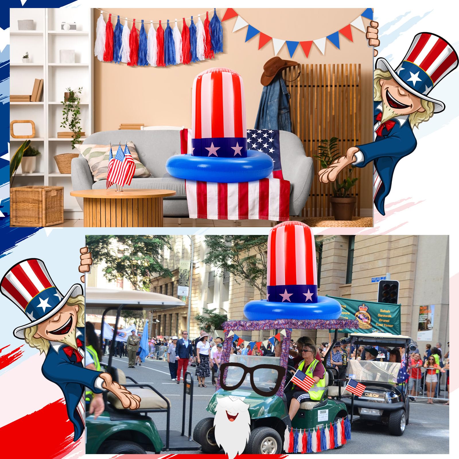 Suncalla kit installed on golf cart side view creates festive parade-ready look