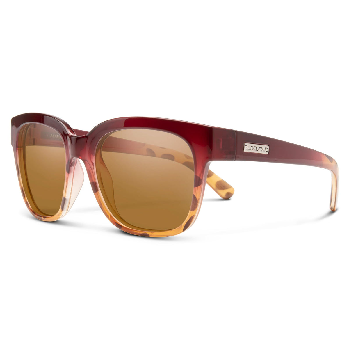 Suncloud Affect front view showing raspberry tortoise fade and stylish fit benefit