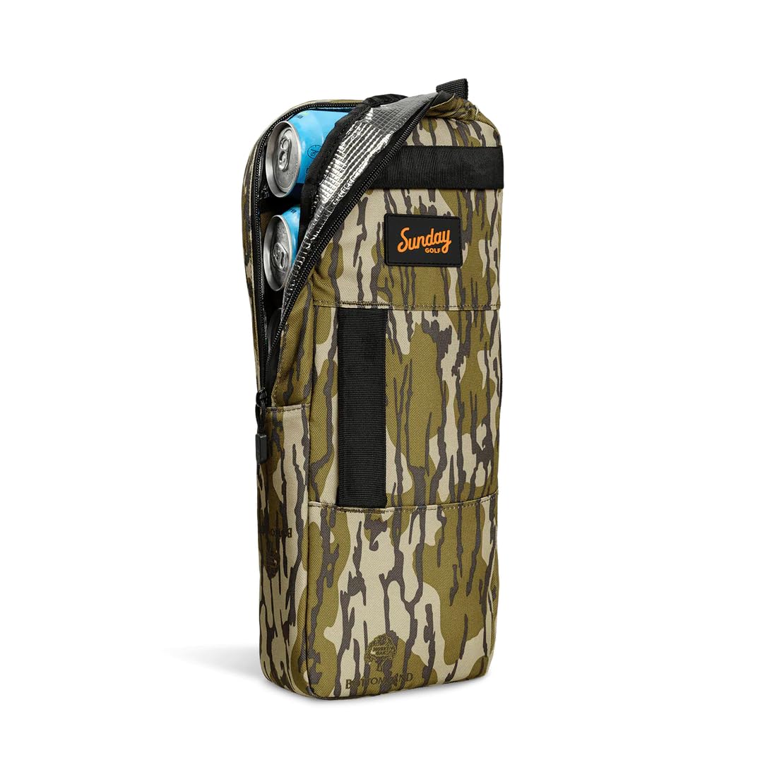 Sunday Golf Big Frosty front view showing compact shape and Mossy Oak Bottomland design for discreet cooling
