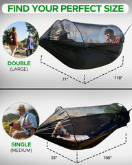 Sunyear hammock in use at a campsite showing quick setup and relaxation benefit