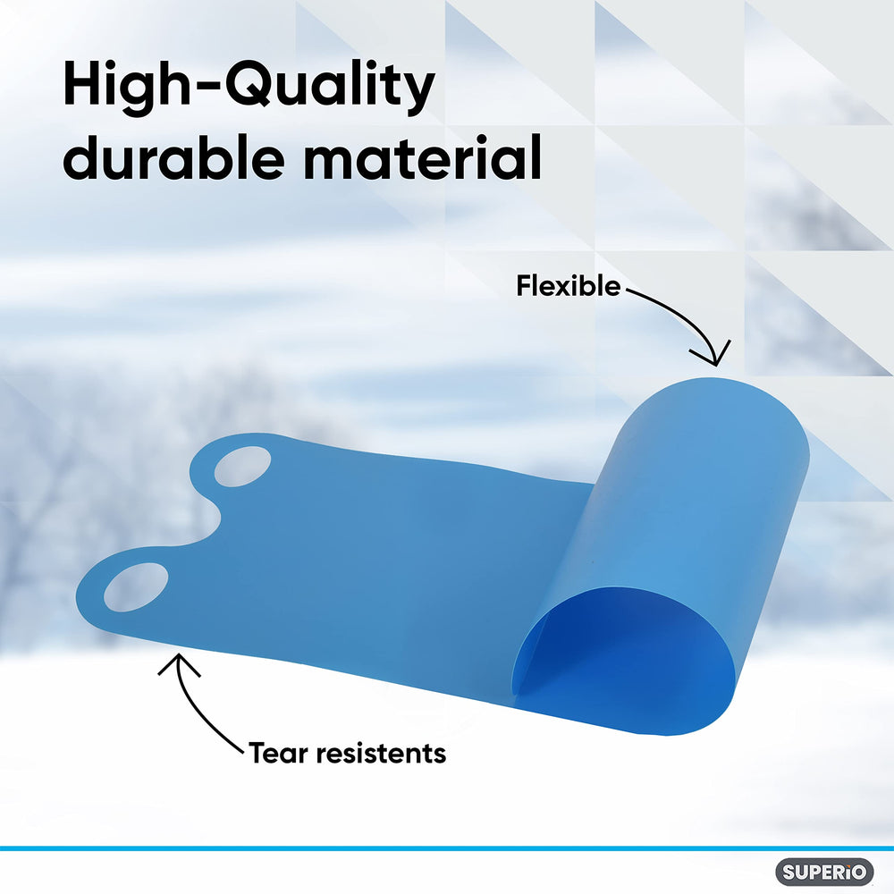 Superio snow slider mat next to backpack showing lightweight scale