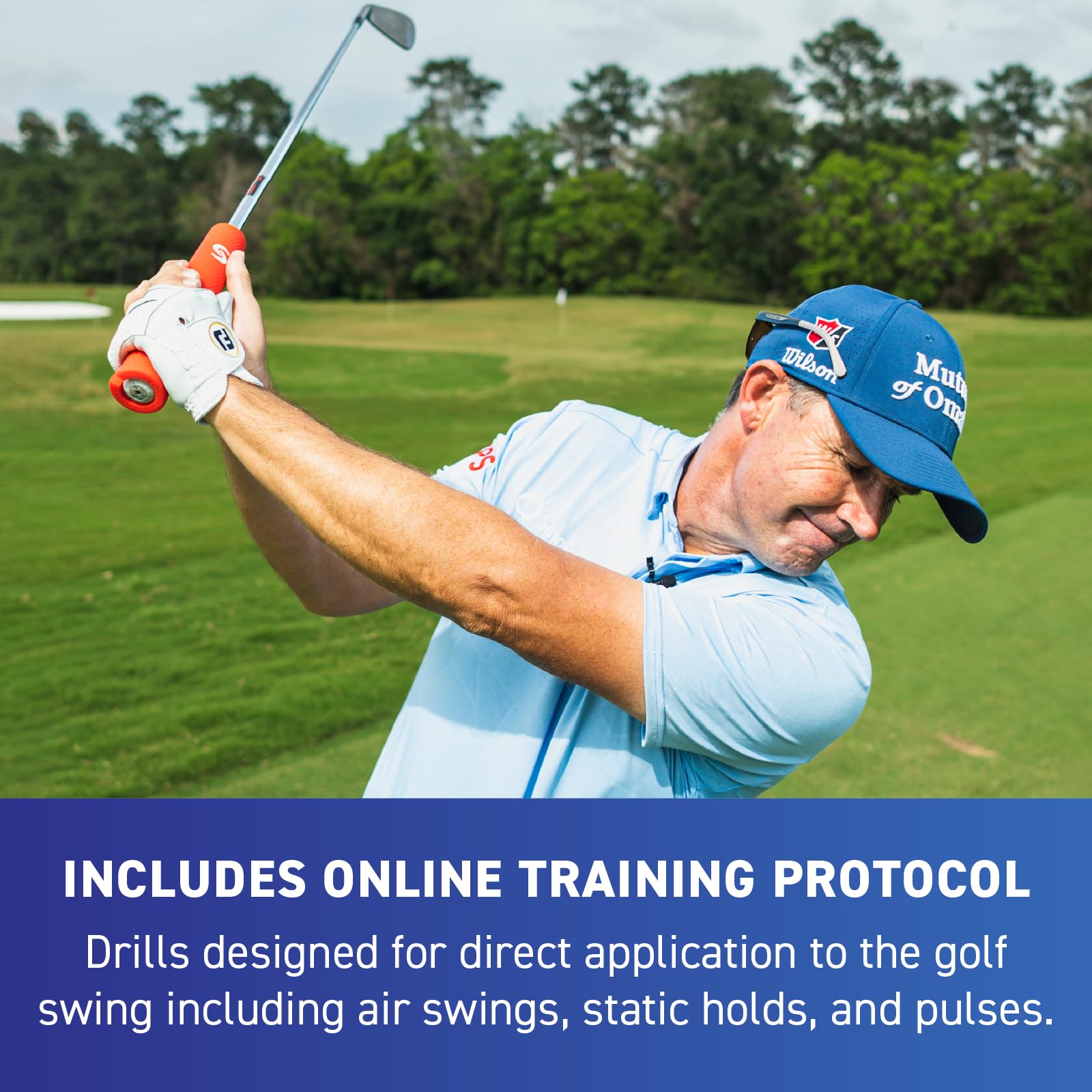 SuperSpeed Golf app protocol screen paired with Squeeze showing guided training benefit