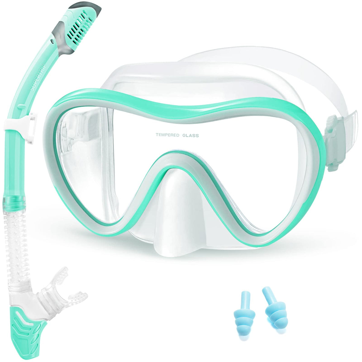 Supertrip mask and snorkel front view showing fit and features for clearer sightseeing