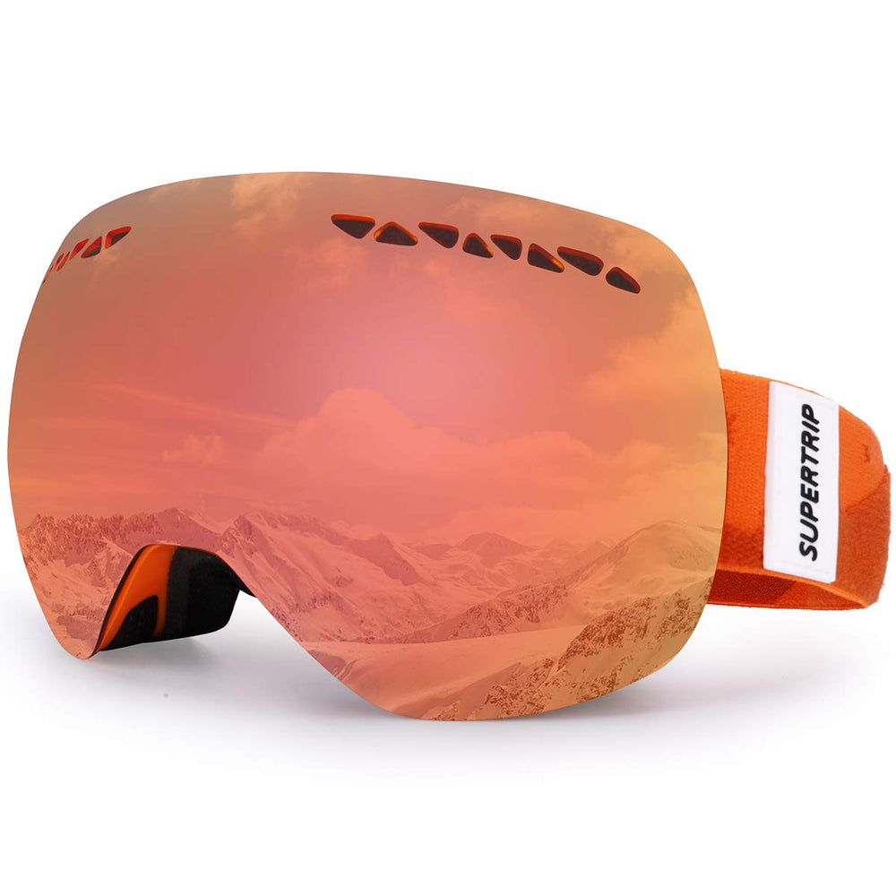 Supertrip front view of goggles showing wide field of vision and comfort