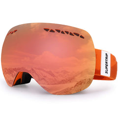 Supertrip front view of goggles showing wide field of vision and comfort