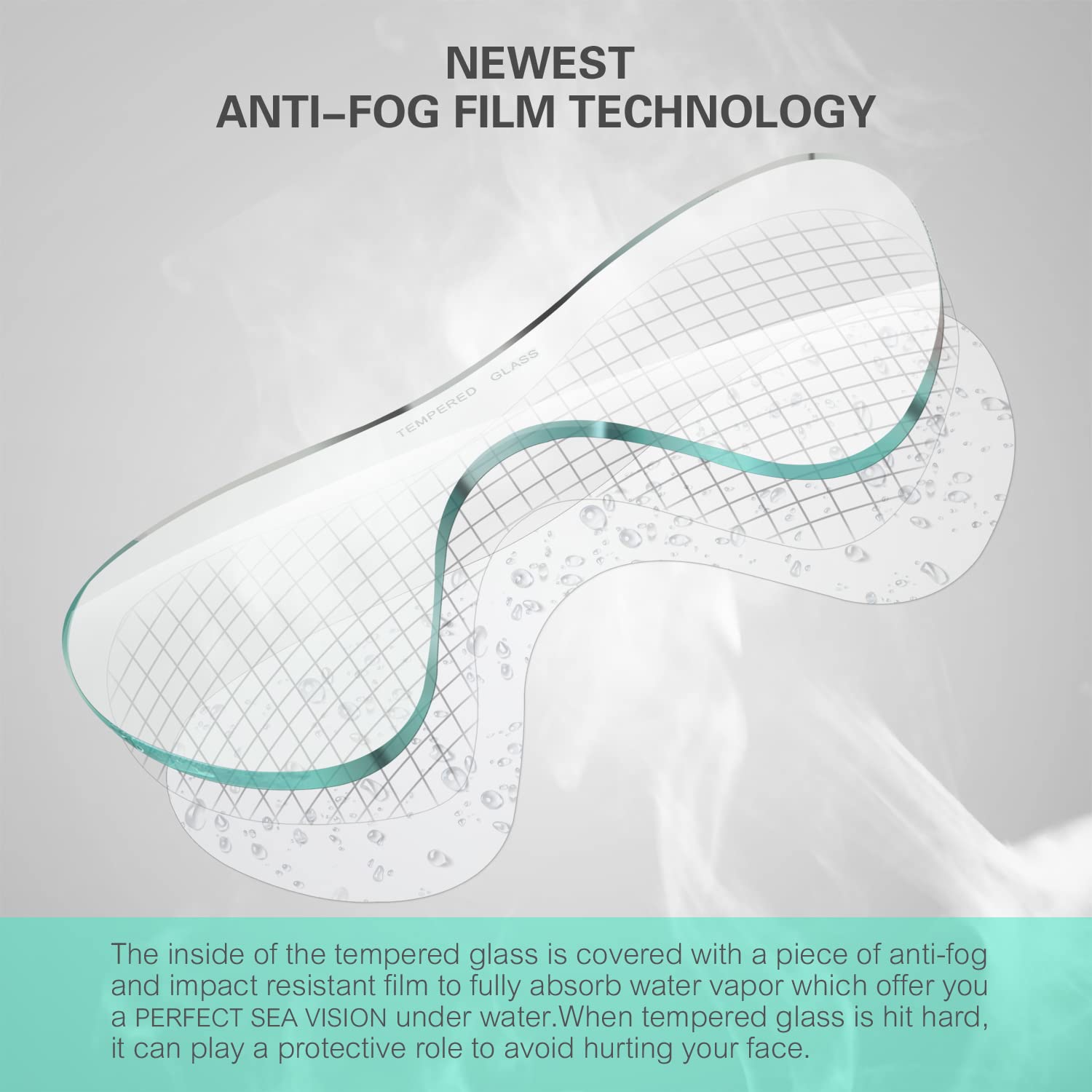 Supertrip tempered glass close-up highlighting anti-fog film and scratch resistance benefit