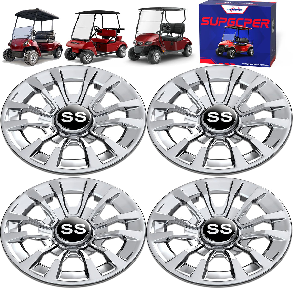 SUPGCPER front view of wheel cover showing polished finish and sleek styling for instant upgrade
