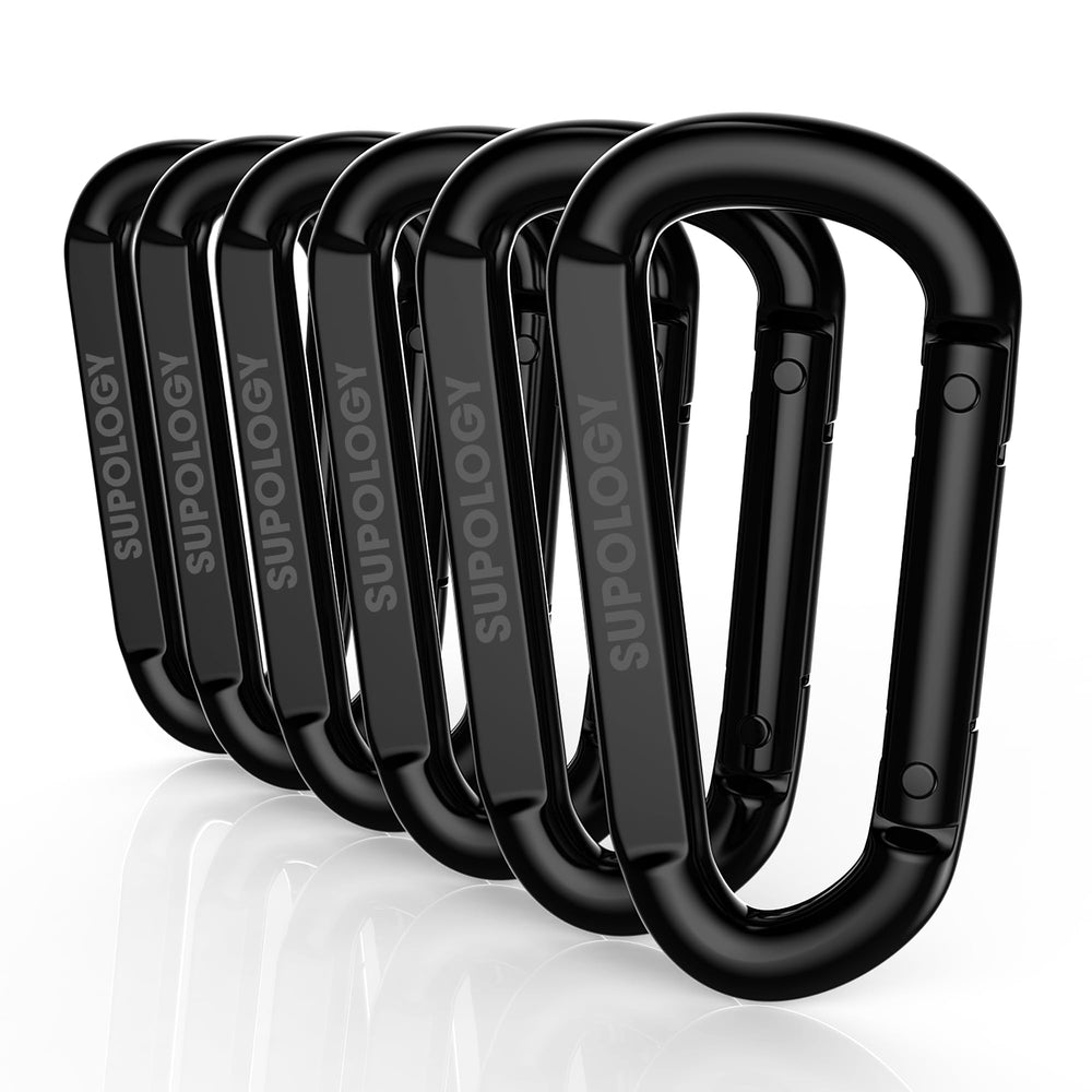 SUPOLOGY front packaging showing ten 3-inch steel carabiners, compact kit benefit