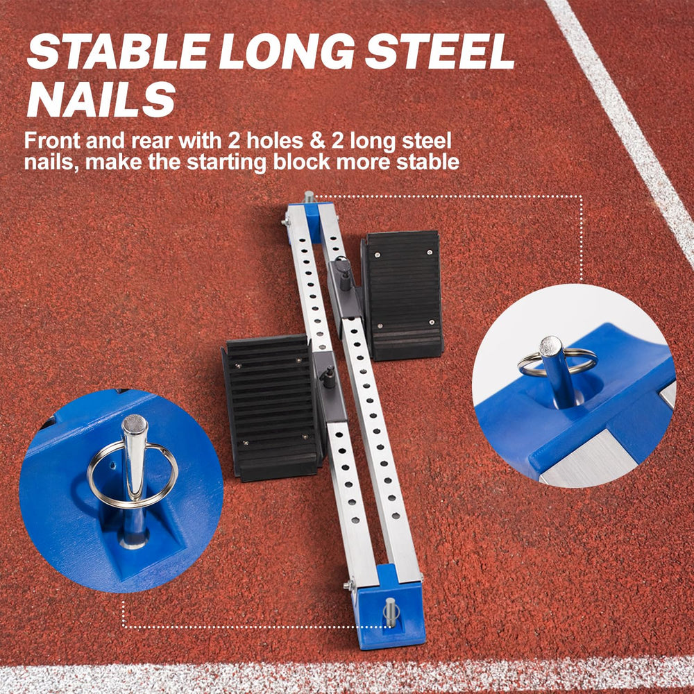 Supvision starting block anchored on plastic track providing firm traction