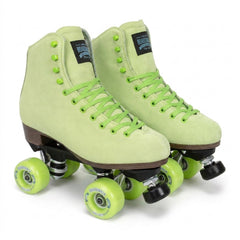 Sure-Grip front view of key lime skate showing retro suede and supportive fit