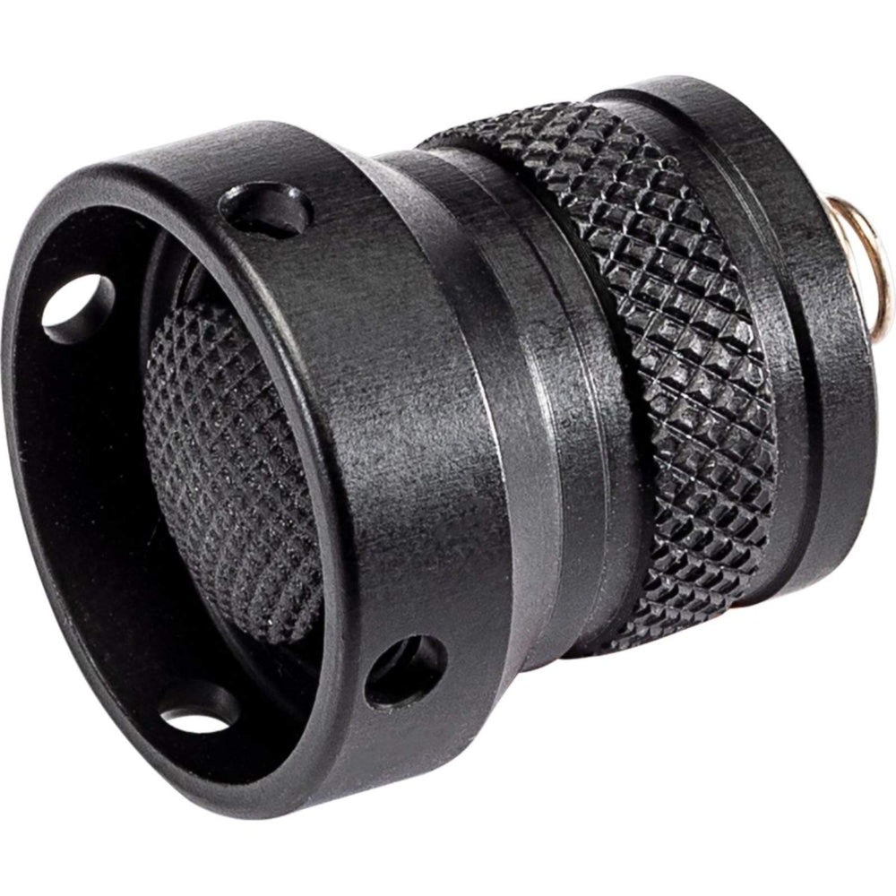 SureFire rear cap installed on flashlight in use demonstrating secure fit and control