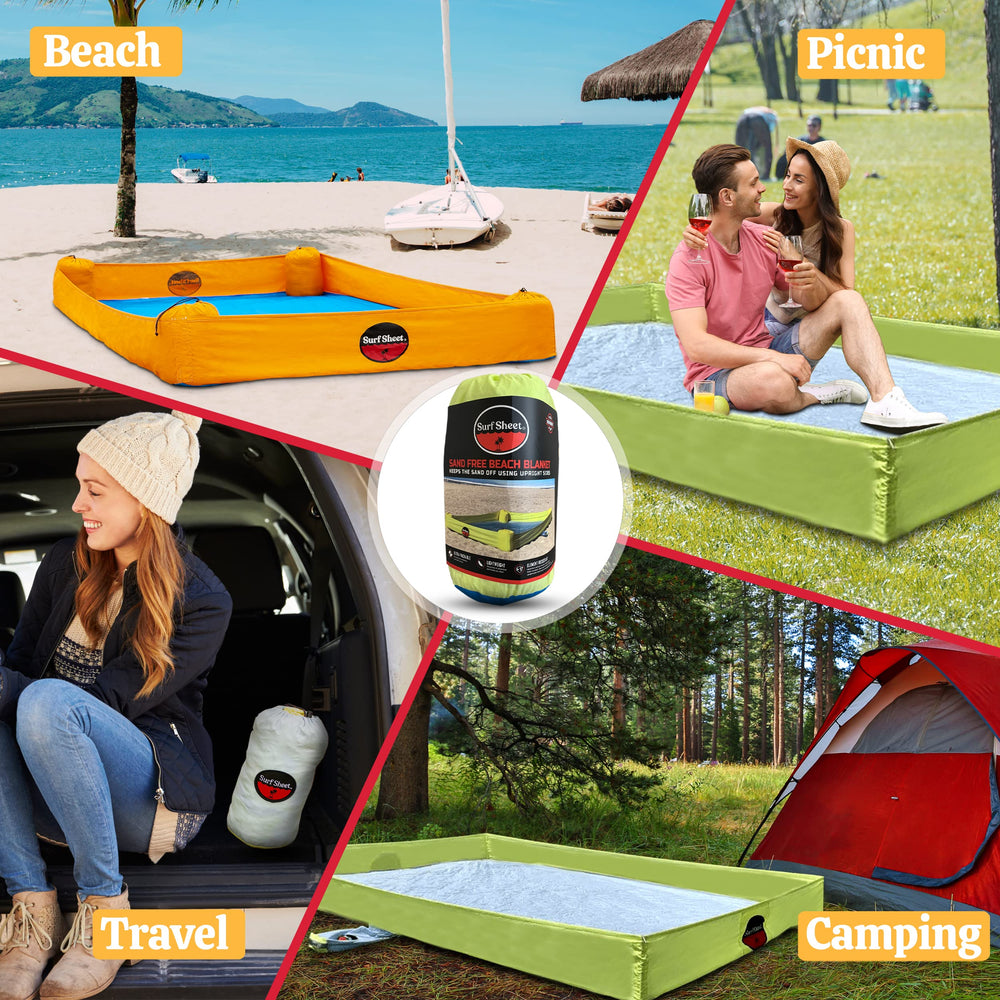 Surf Sheet with family on beach highlighting roomy area and kid-friendly protection