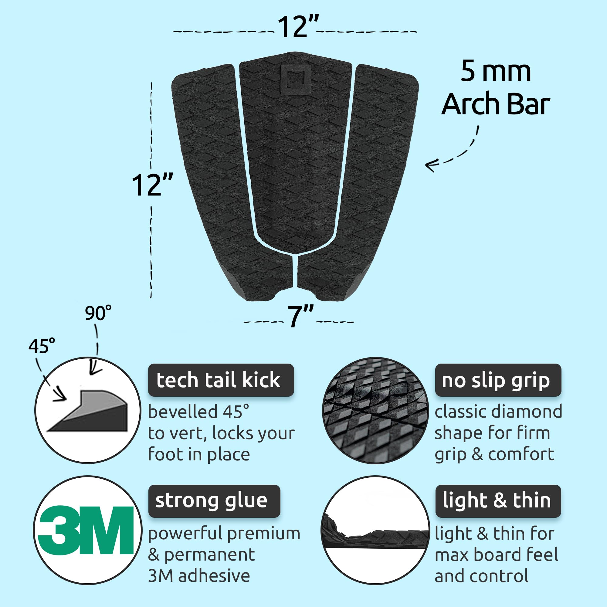Surf Squared pad fitted on a longboard demonstrating wider stance stability