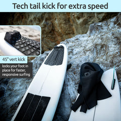 Surf Squared side view of 28mm kick profile locking heel in place to reduce slips