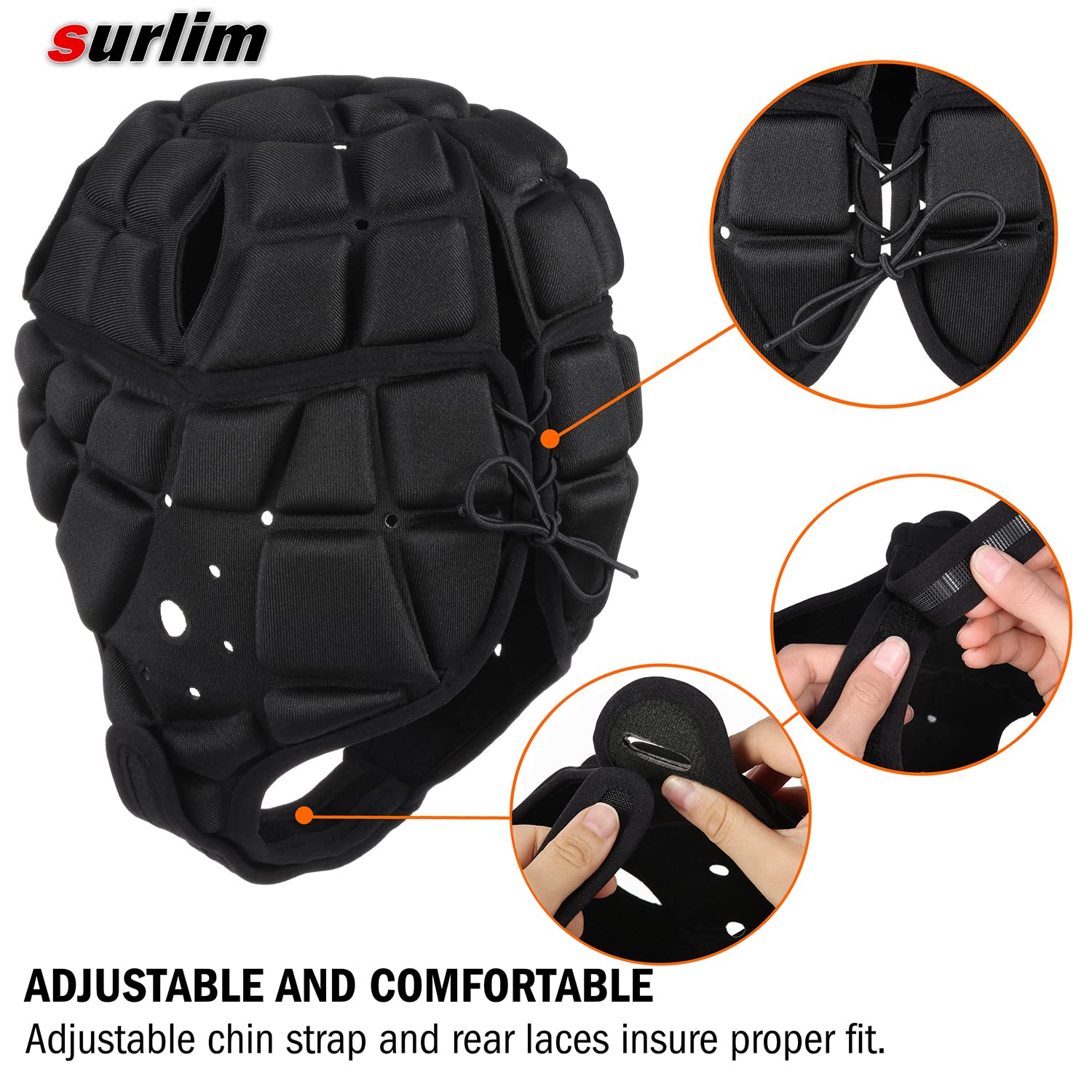 surlim chin strap and buckle detail showing adjustable secure fit benefit