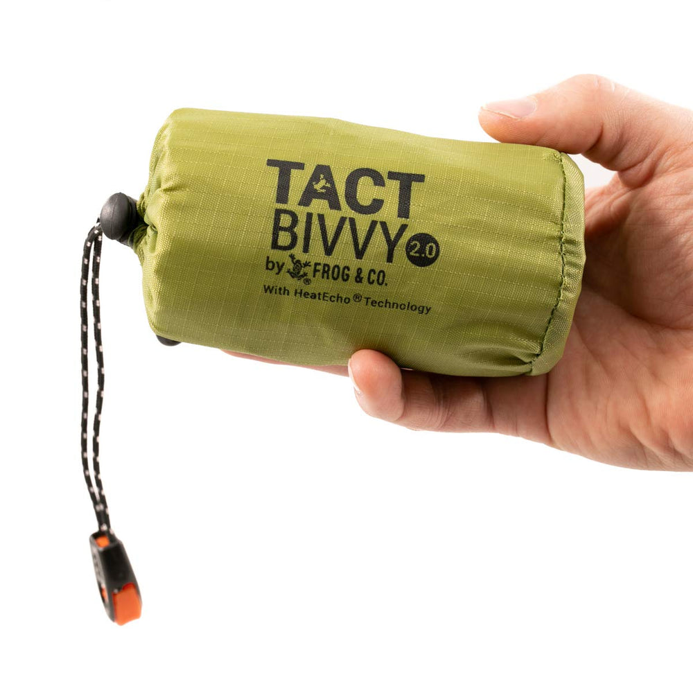 Survival Frog bivvy compressed inside stuff sack for compact carry advantage
