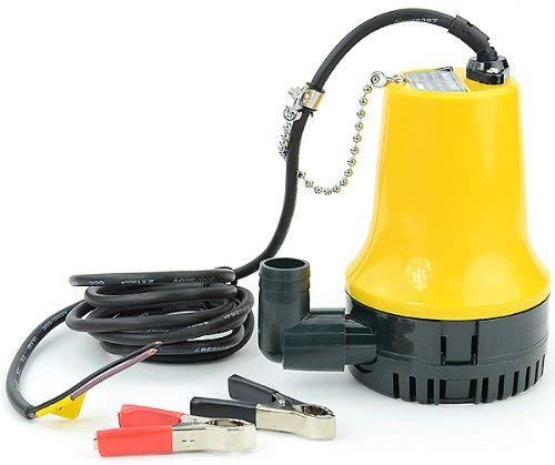 Sutekus 12V submersible pump front view showing compact waterproof body and outlet for fast drainage