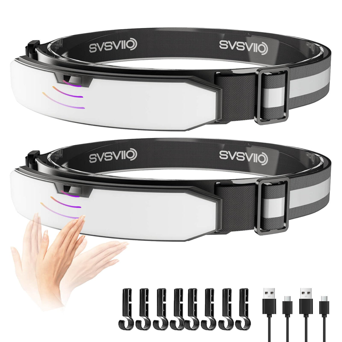 svsviio front view of packaged dual headlamps showing compact design and portability