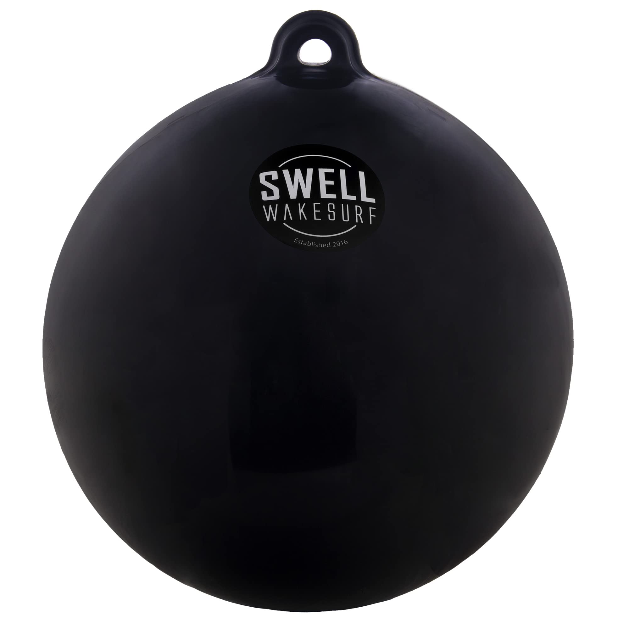 SWELL Wakesurf front view of 25-inch black bumper ball protecting hull