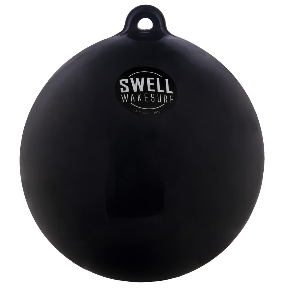 SWELL Wakesurf front view of 25-inch black bumper ball protecting hull