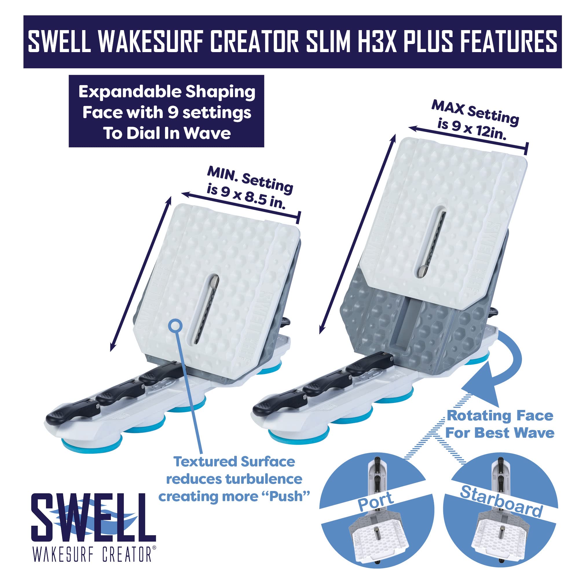 SWELL Wakesurf Creator extended face side view demonstrating length adjustments for tuning
