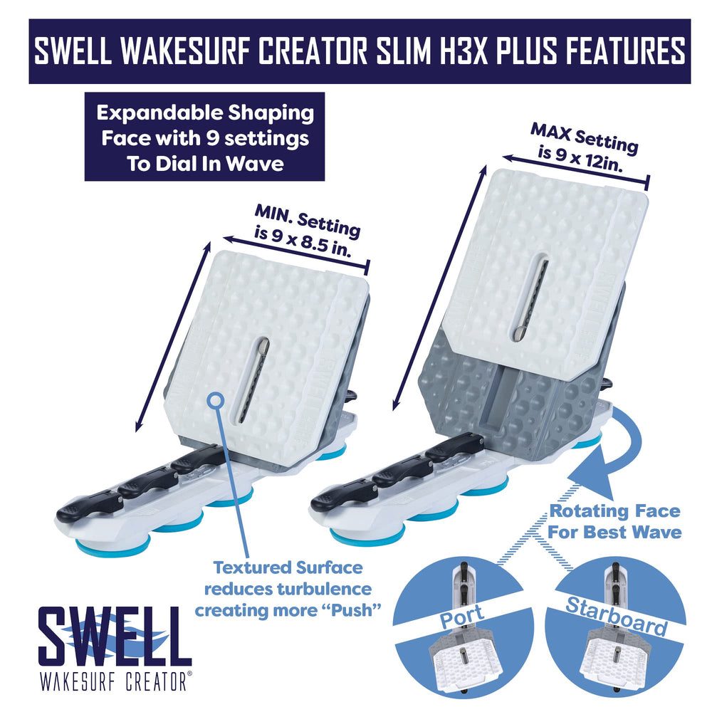SWELL Wakesurf Creator extended face side view demonstrating length adjustments for tuning