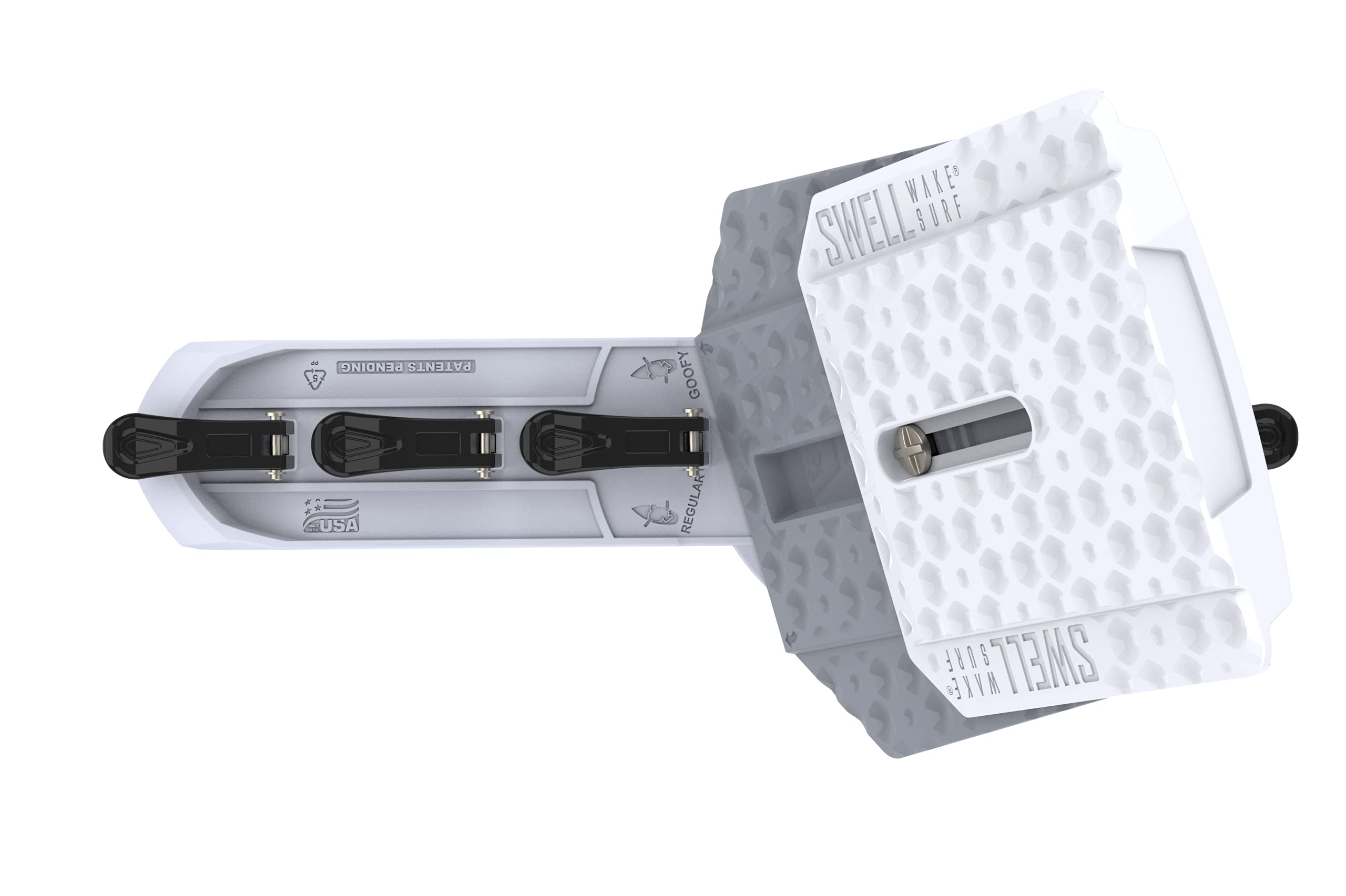 SWELL Wakesurf Creator packaging and hardware layout showing included mounting components