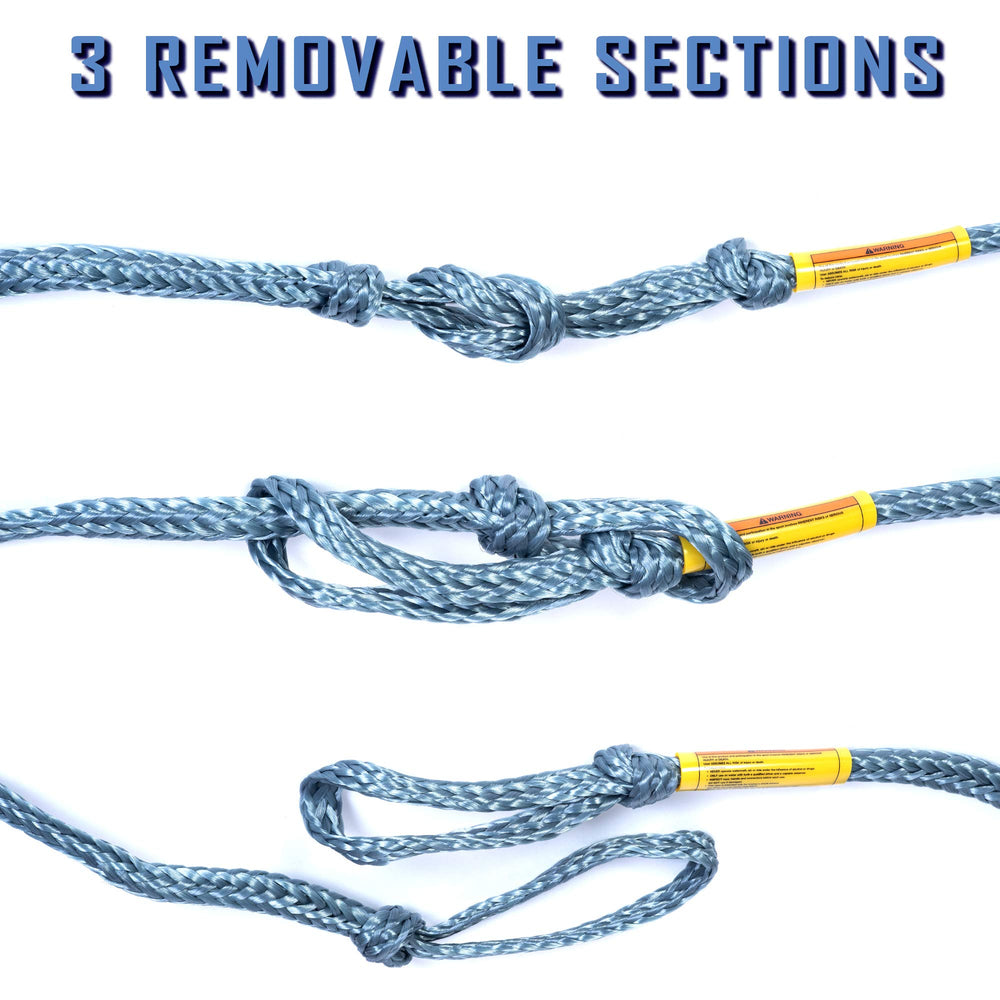 SWELL Wakesurf rope laid out with measuring tape showing adjustable 24-foot length