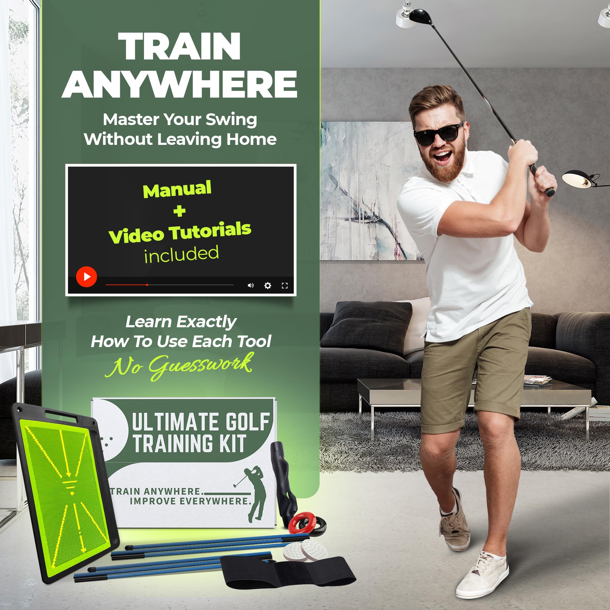 Swept Supplies hitting mat in backyard lifestyle scene enabling convenient indoor-outdoor practice